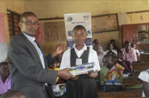 Man Presenting book to Kids