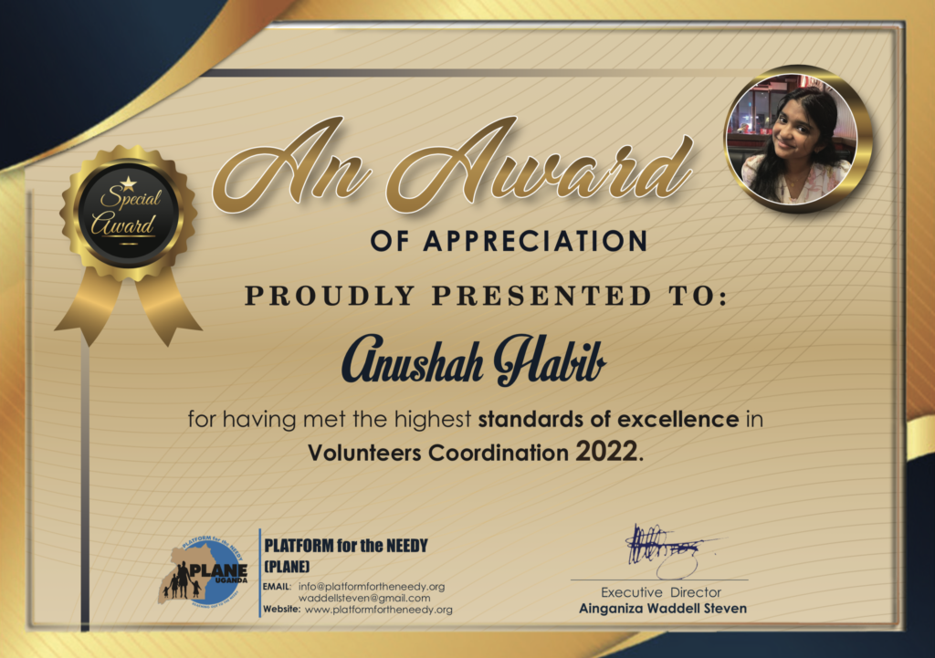 Award of Anushah Habib