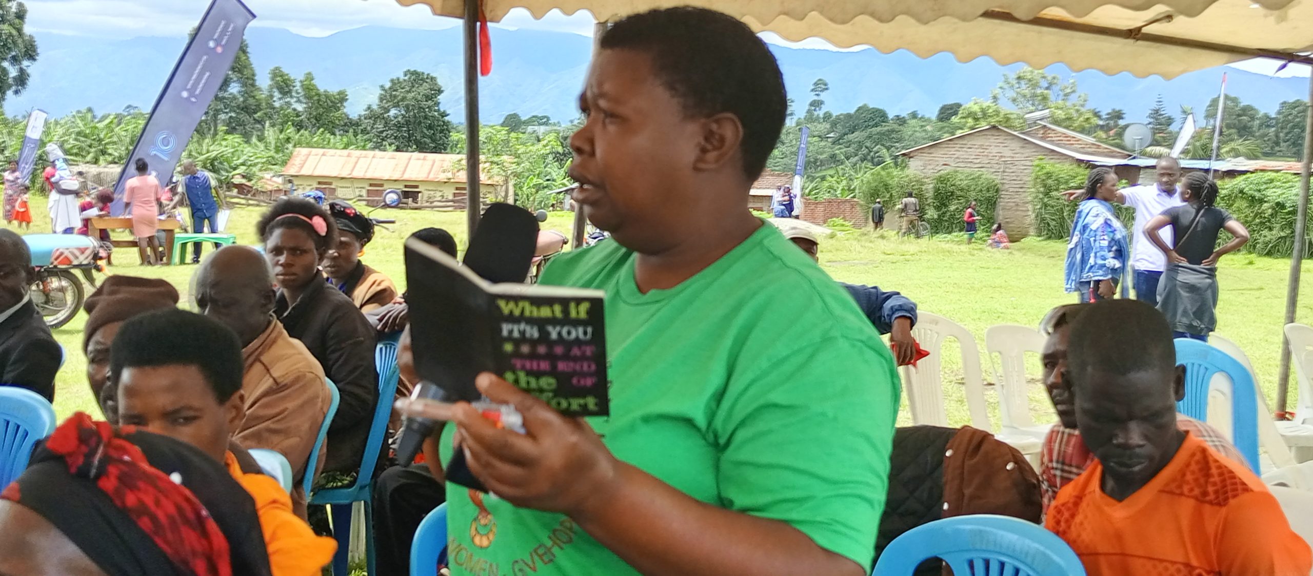 Grace Kengozi speaking during the community dialogue in Kicwamaba sub county